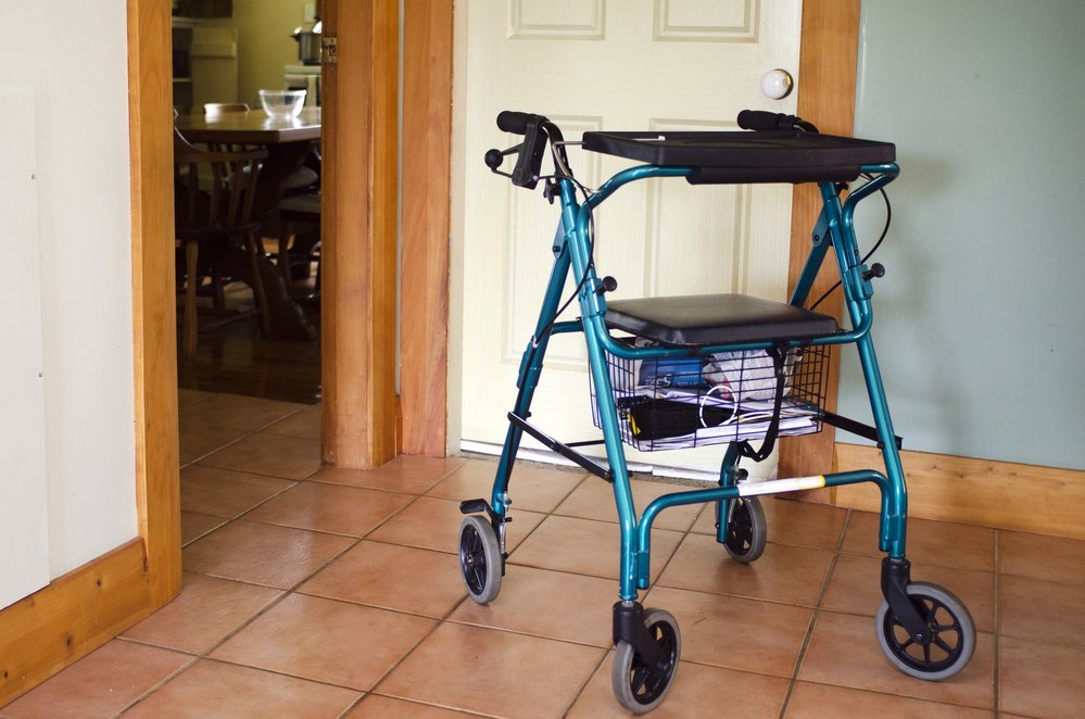 rollator walker with basket and tray